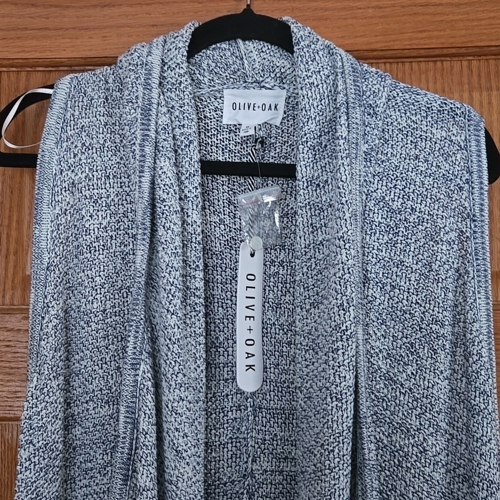NWT Olive + Oak Blue & White Marled Open Front Draped Vest Cardigan XS - Picture 3 of 10